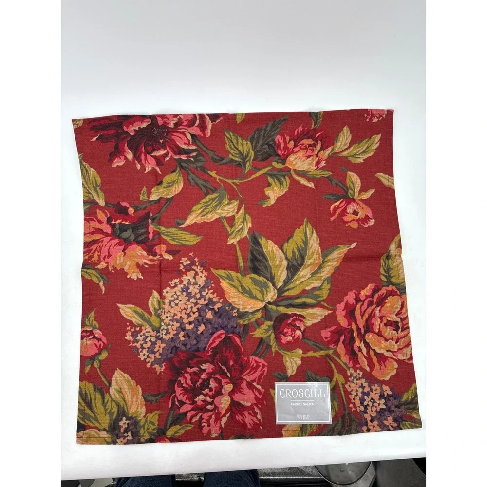 Croscill Floral Red Place Mats 14x19 Napkins Set 20x20‎ Cotton Serena NEW